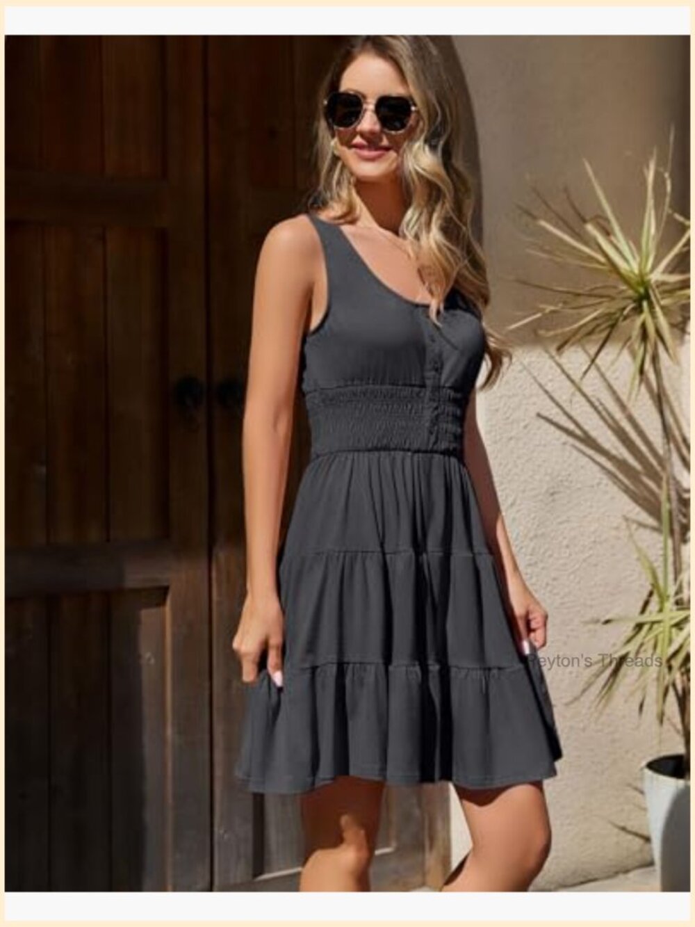 Sleeveless Smocked Waist Ruffle Tiered Mini Sundress Casual Summer Dress - Picture 4 of 5